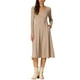 thumbnail image 1 of Vestidos de punto INSPIRE CHIC para mujer, vestido midi de canalé con manga larga, escote en V profundo, envolvente, corte A, talla M, color caqui, 1 of 5