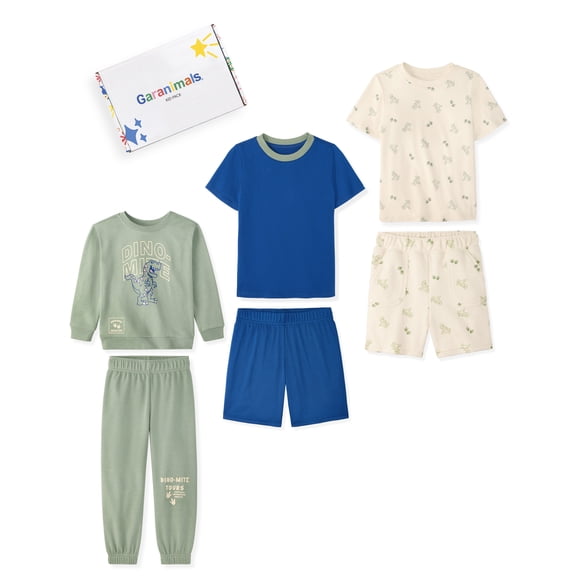 Garanimals Newborn, Baby & Toddler Boy Cotton 6-Piece Outfit Sets, Graphic Tops & Pull-On Bottoms, Sizes 0-6T
