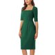 thumbnail image 4 of Vestido de tubo para mujer Inspire Chic con cuello cuadrado, cierre de cremallera, mangas cortas, vestido midi lápiz para el trabajo, color verde oscuro, 4 of 5