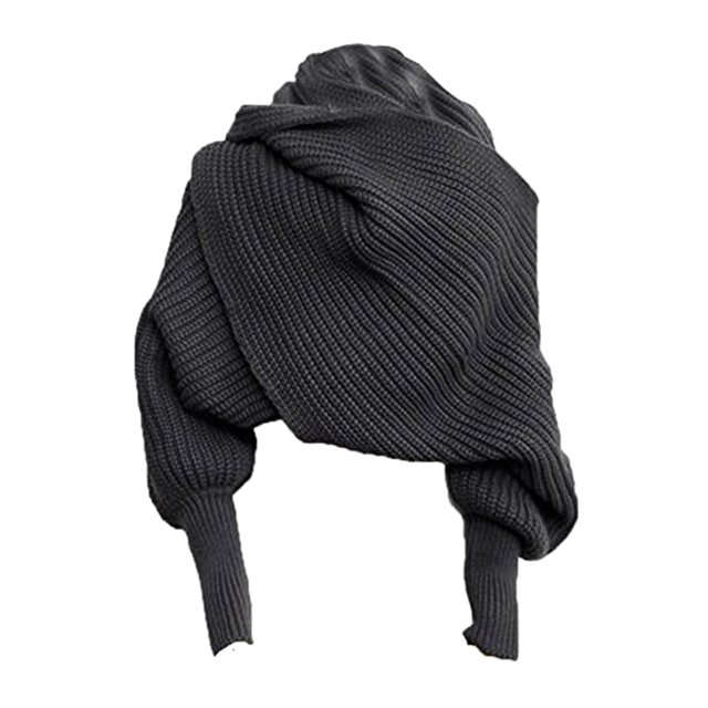 IKemiter Femmes Tricoté Pull Tops Foulard avec Manches Wrap Hiver Chaud Foulards Châles