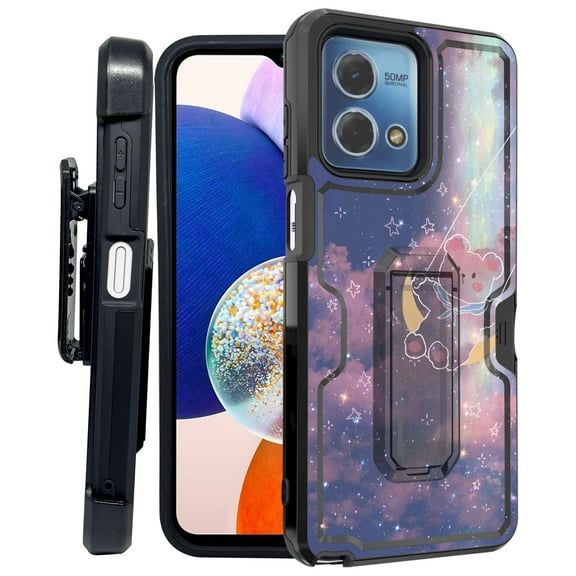 ANJ  Rugged Shockproof Kickstand Hybrid Case with Card Slot and Holster   Tempered Glass Cover for Motorola Moto G Stylus 5G (2023) - Bear Moon Swing