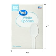 Great Value White Plastic Disposable Spoons, 100 Count