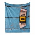 thumbnail image 1 of Indie Soft Flannel Fleece Throw Blanket, Vintage Cassette Tapes on Aqua Wooden Table Close up Photo Retro Music Old School, Cozy Plush for Indoor and Outdoor Use, 50" x 60", Multicolor, by Ambesonne, 1 of 6