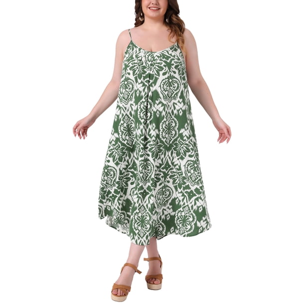 Vestidos de mujer de talla grande Agnes Orinda con tirantes de espagueti para primavera y verano, vestidos largos bohemios de playa 3X verdes
