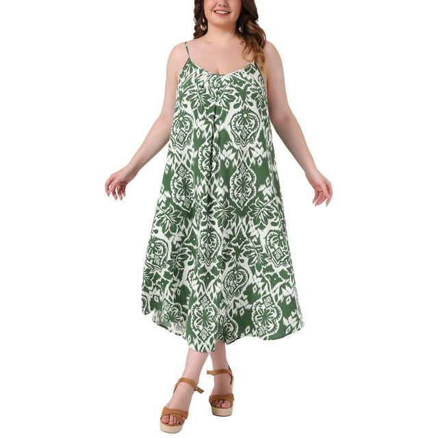 Vestidos de Tallas Grandes para Mujeres Agnes Orinda para el Día de la Madre con Tirantes Finos Primavera Verano Playa Boho Largos 4X Verde