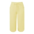 thumbnail image 4 of GEWSEY Womens Cotton Cropped Soft Pants Loose Fit Wide Leg Capri Casual Plus Size Elastic Waist Drawstring Trousers (Yellow, XXL), 4 of 5