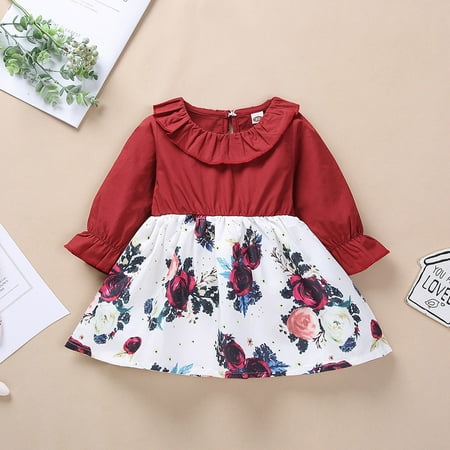 

AURIGATE Baby Girl Clothes Skirt Toddler Baby Girls Long Sleeve Floral Ruffled Collar Bubble Skirt Dress Outfits