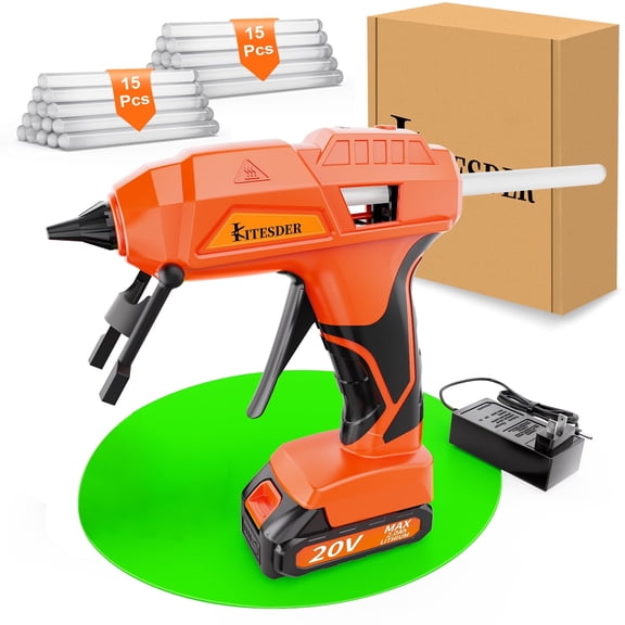 KITESDER 20V Cordless Hot Glue Gun with Fine Tips for Detailed Crafting and DIY Projects,Includes 2.0 Ah Battery & Charger and 30 Pcs Glue Sticks.
