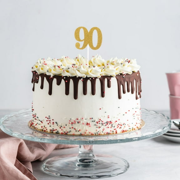 Minkissy 10Pcs 90th Birthday Cupcake Toppers Glitter Number Picks Anniversary Party Decorations