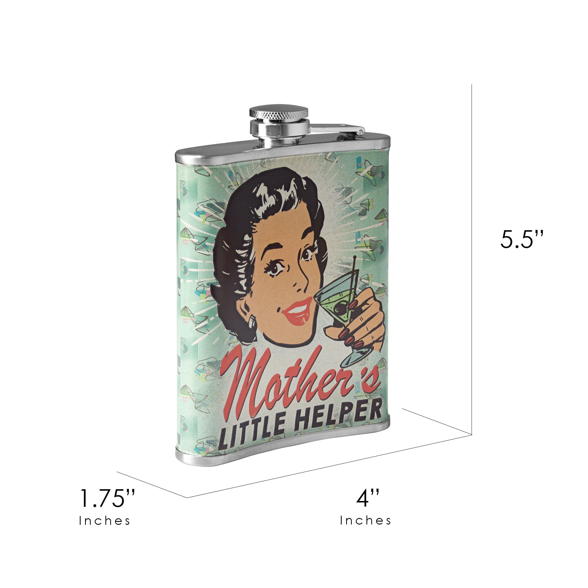 American Art Decor Mother’s Little Helper Stainless Steel 8 oz Liquor Flask - 5.5" x 4" x 1.25"