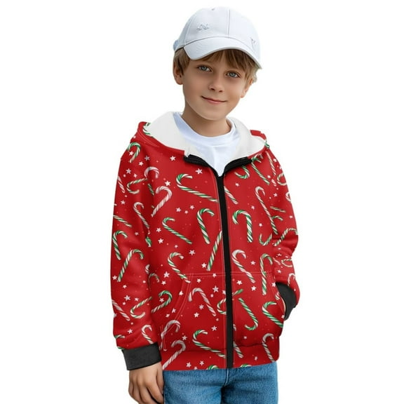 Uorisanigo Zip Up Hoodie Zipper Christmas Candy Cane Jackets for Boys and Girls Fall Winter Long Sleeve Sweatshirt Pullover Tops Lightweight Kids Hoodies Shirts Clothes