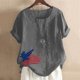 thumbnail image 2 of Mujeres Día de la Independencia Manga corta Casual Cuello redondo Impreso Botón suelto Túnica Camisa Blusa Tops Pompotops hkajfhjk467067, 2 of 5