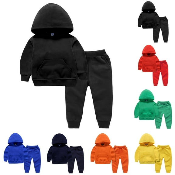 Pandaie Baby Boy Sweatsuit Outfits Solid Color Hoodie Sweatshirt Sweatpants Toddler Infant Spring Fall Clothes Set Black 3-4 Years