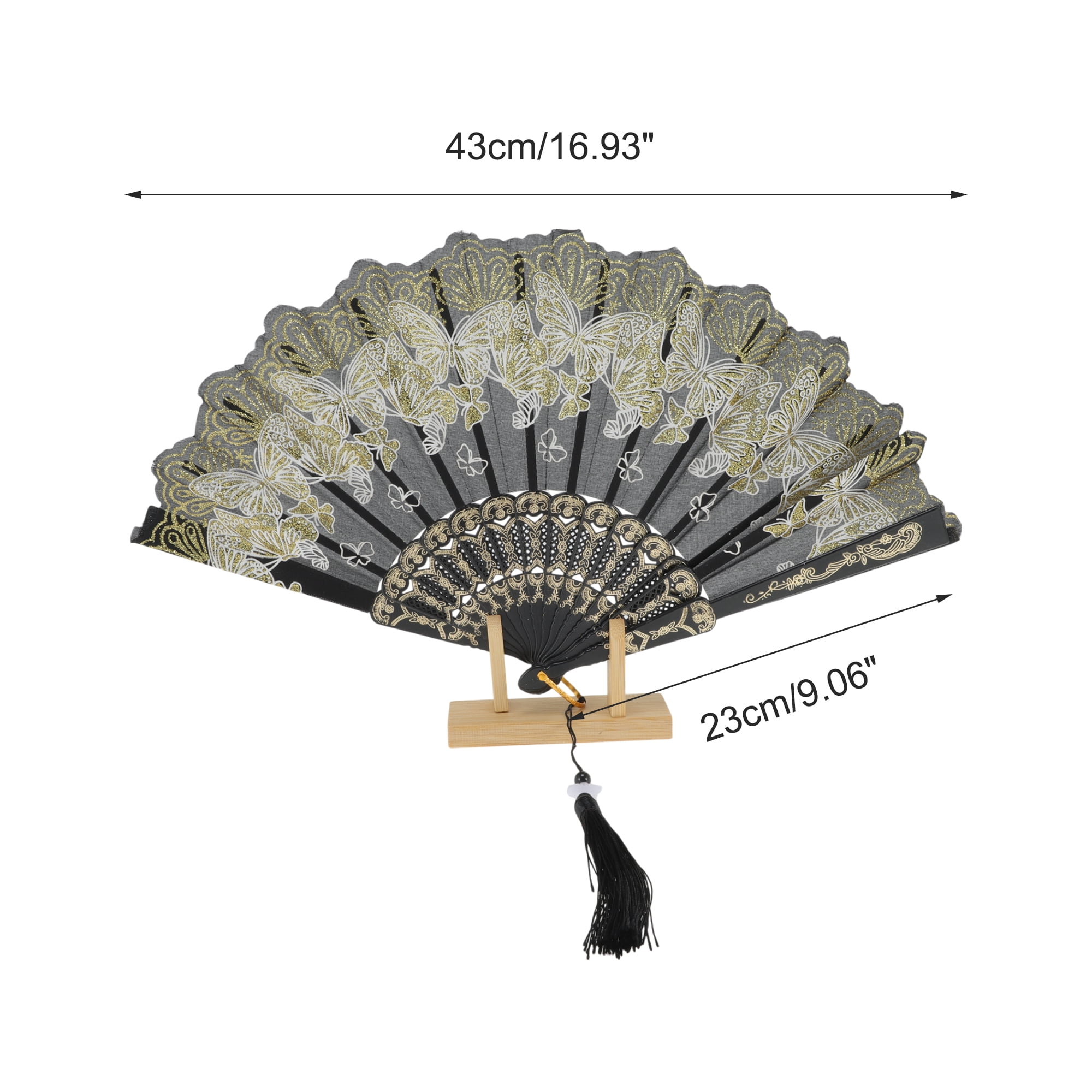 Unique Bargains Elegant Butterfly With Tassel Folding Fan 1PC Black