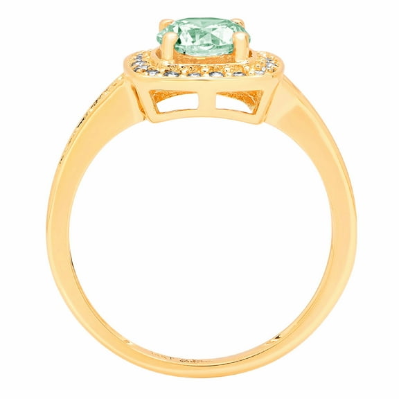 1.335 ct Round Cut Simulated Green Diamond Halo Engagement Ring for Women in 18K Yellow Gold
