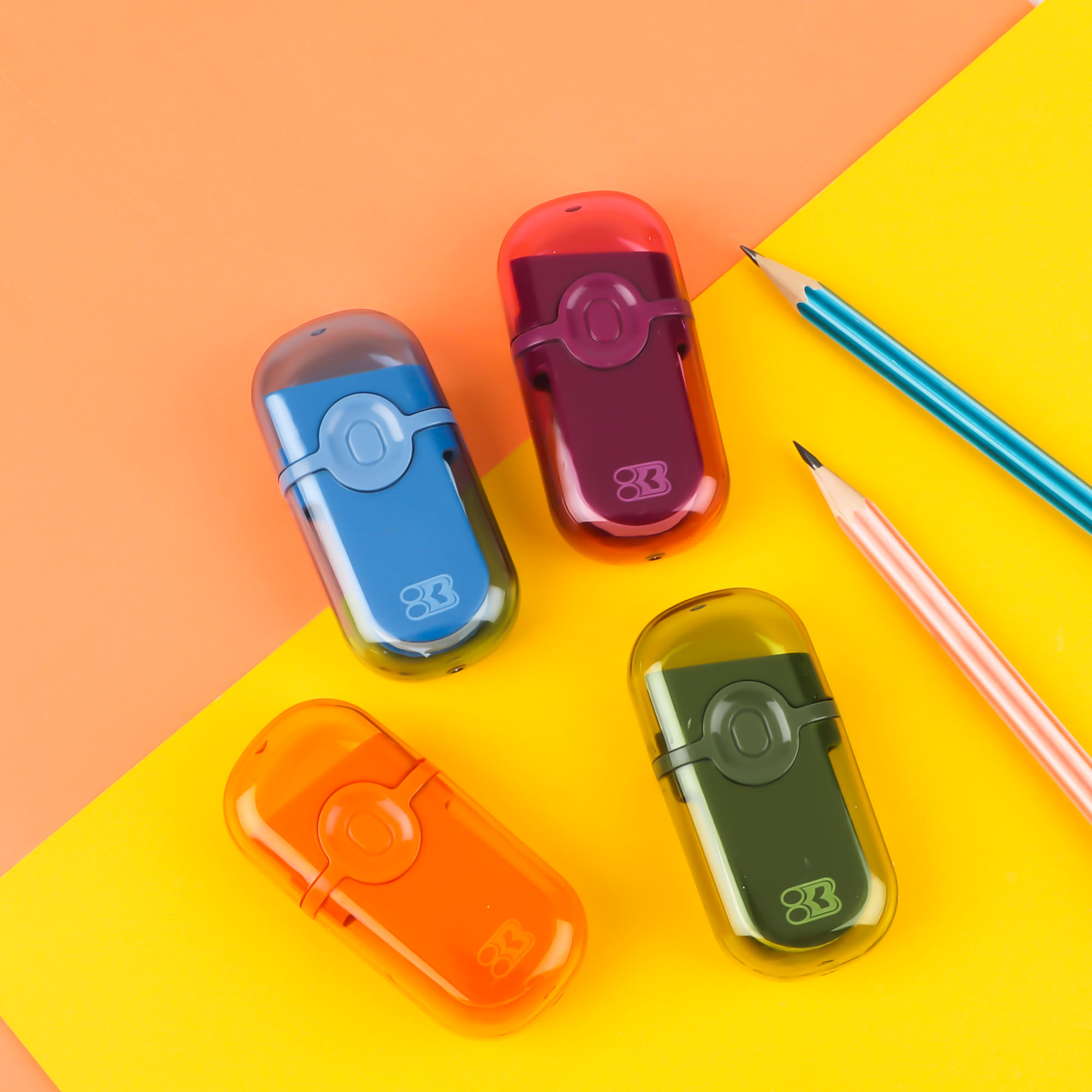 BAZIC Products Manual Pencil Sharpeners with Eraser, 144 Pack, Compact Small Colorful Erasers, One Hole