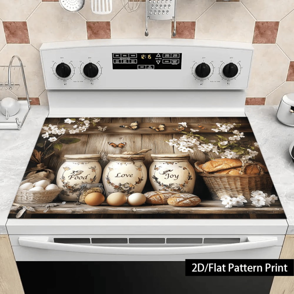 1 piece, stove panel and cooktop panel protection pad, 2D flat country garden jar and bread pattern kitchen decorative countertop pad, suitable for stoves, washing machines, dryers, coffee machines,