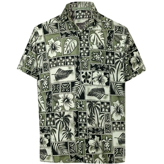HAPPY BAY Men's Hawaiian Shirts Short Sleeve Button Down Shirt Floral Shirt Men Casual Beach Vacation Hawaii Island Shirts for Men Funny L Hawaii Collage Print, Black