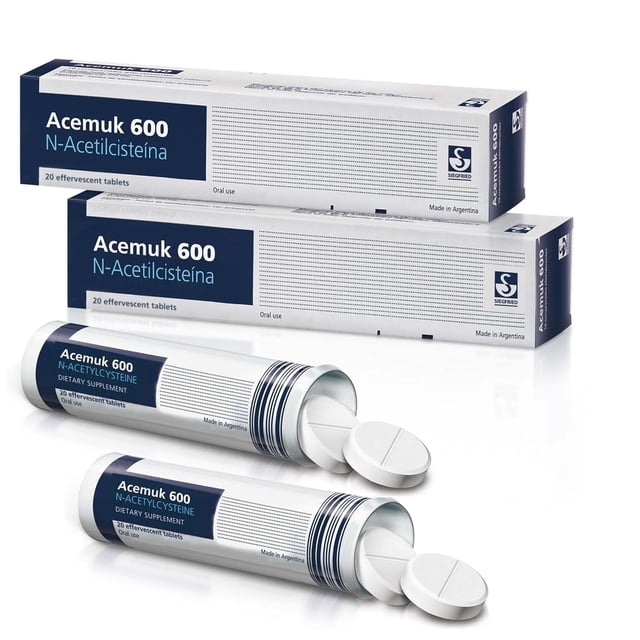 Suplemento de N-acetilcisteína (NAC) de Acemuk, 600 mg, 40 comprimidos, paquete de 2