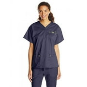 MedCouture Women's Sport Neckline Scrub Top, Navy/Apple, X-Large