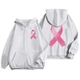thumbnail image 4 of Oversized Sweatshirt For Women Trendy Solid Color Zip Up Hoodie Pullover Cancer Awareness Month Drawstring Casual Comfortable For Everyday Tops Clothes With Pocket White XXXL, 4 of 6