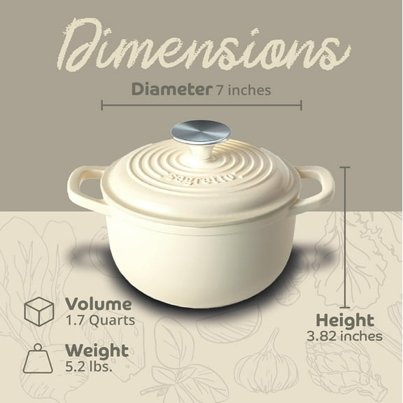 1.7-Quart White Enameled Cast Iron Dutch Oven with Lid for Baking & Cooking