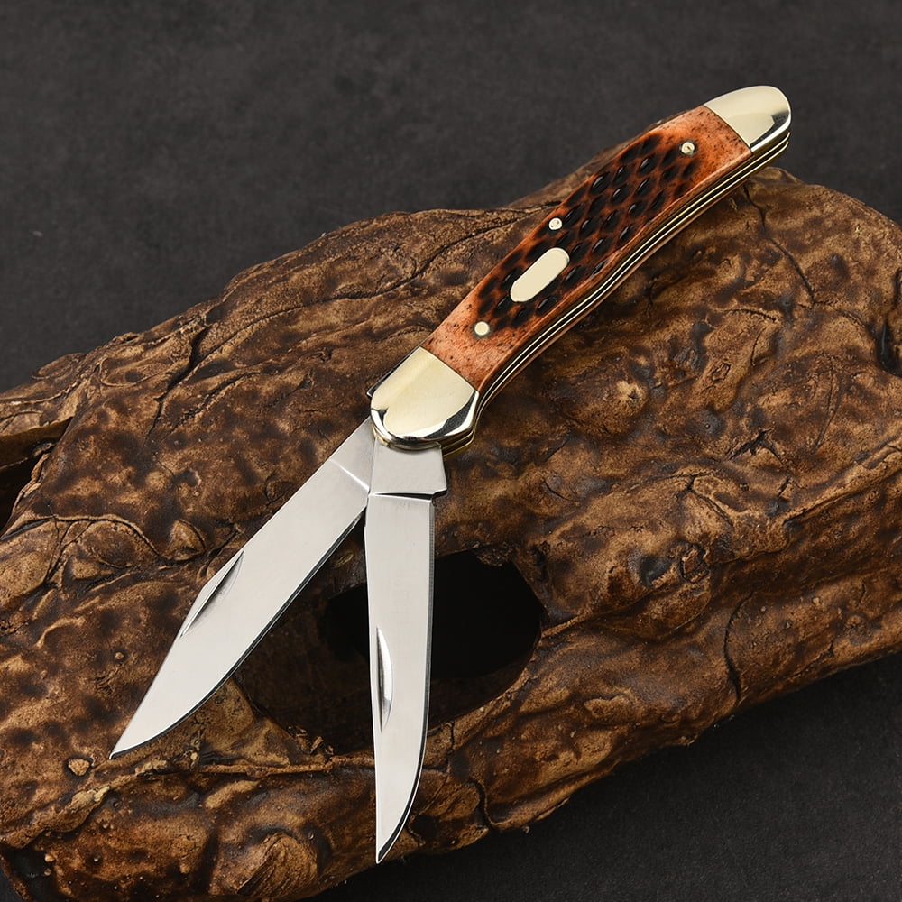 Classic White Copper Folding Knife EDC Tool, Cow Bone Handle, Ideal Camping Survival Gift