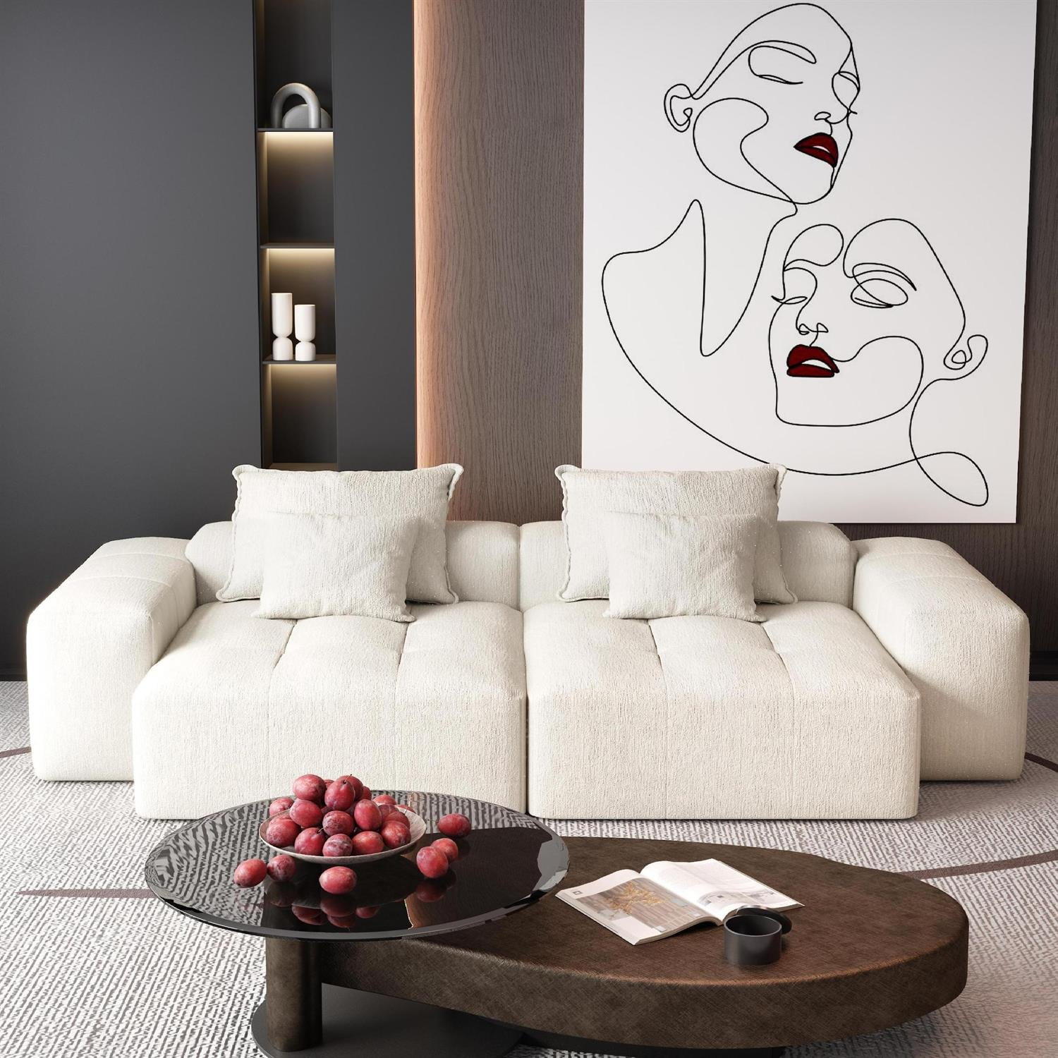 Demi Bonn 113" Modular Sectional Sofa with 2 Chaise Lounges & 4 Pillows Included, Chenille Fabric Soft Cushions Couch for Living Room, No Assembly Needed, Beige