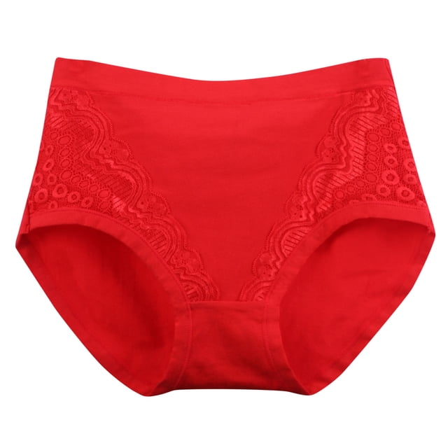 Shorty en Dentelle Uni Grande Taille Taille Haute Anti-Fuite en Coton pour Entrejambe sous-Vêtements Culottes Grande Taille sous-Vêtements Femme Sans Couture Coton Rouge 6TG