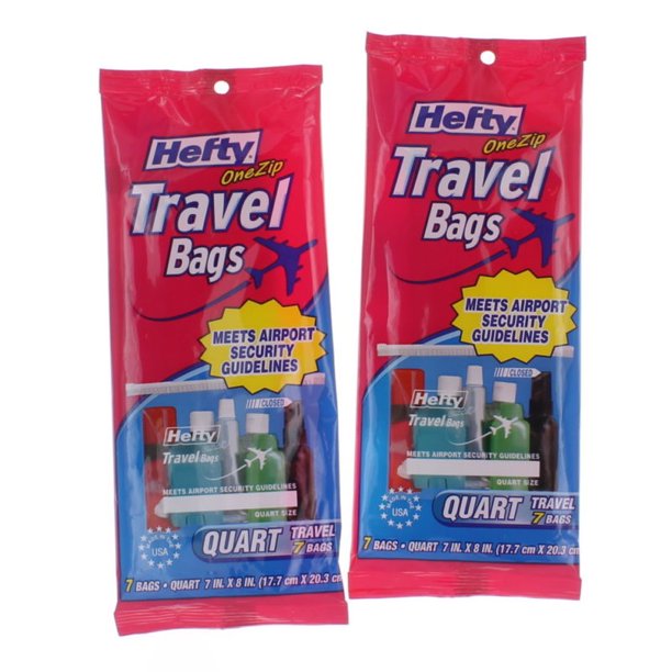 Hefty One Zip Travel Bags Quart Size Clear 14 Ct (2 Pks) TSA Approved