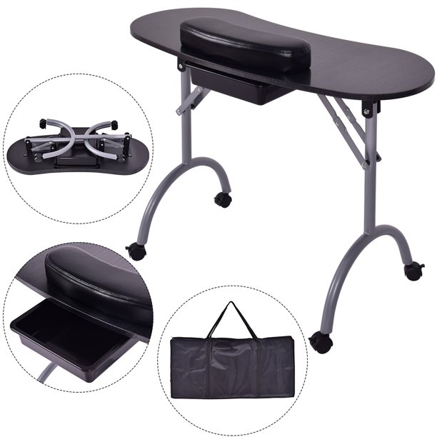 Costway Folding Manicure Nail Table Station Nails Desk Spa Beauty Salon W/Wheels Bag New
