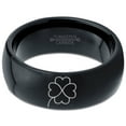 thumbnail image 2 of Tungsten Four Leaf Heart Clover Band Ring 8mm Men Women Comfort Fit Black Dome Polished, 2 of 4