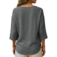 thumbnail image 5 of Linen Shirts for Women V Neck Cotton Linen 3/4 Sleeve Tops for Casual Dressy Summer Outfits Dark Gray M, 5 of 7