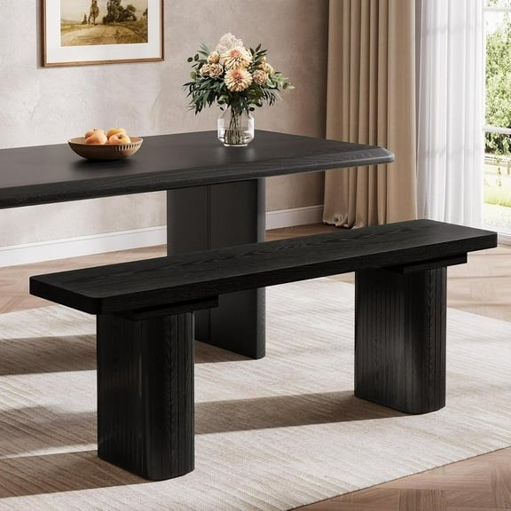 Fimind 47" Wooden Dining Bench, Modern Long Kitchen Bench with Sturdy Legs, Entryway Seat for Dining Room, Hallway, Living Room, Black