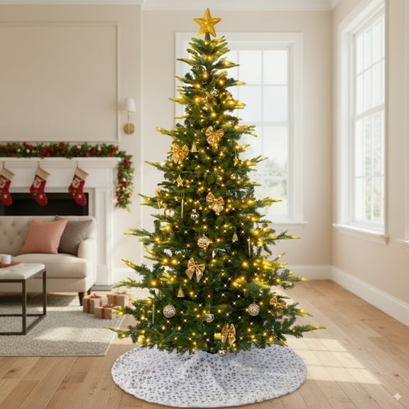 Ktaxon 7.5ft Christmas Tree Artificial Christmas Tree Pre-Lit Artificial Slim Aspen Noble Fir Seasonal Holiday Decoration w/ 400 LEDs