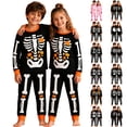thumbnail image 2 of Kcolen Halloween Gifts Halloween Pajamas 2‑Piece Outfit for Teens, Cute Skeleton Print Long Sleeve Shirt Elastic Long Pants Fall Winter Sleepwear Set, 2 of 8