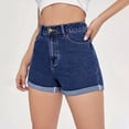 thumbnail image 2 of WAYUTE Shorts for Women Jeans Solid Color Front Zip High Waist Slim Ladies Denim Shorts Classic Casual Loose Fit Summer Outdoor, 2 of 5