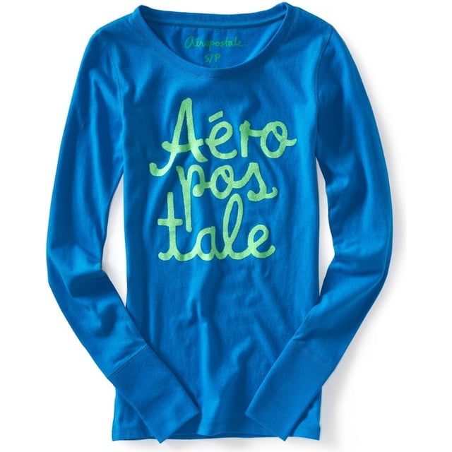 Aeropostale - Camiseta gráfica con purpurina para mujer, azul, extra pequeña