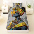 thumbnail image 3 of Castle Fairy Modern Sunglasses African Woman Twin Sheets 3pcs,Tribal Mask Icon Bedding,Gray Yellow Blue,1 Fitted Sheet, 1 Flat Sheet and 1 Pillowcase, 3 of 6