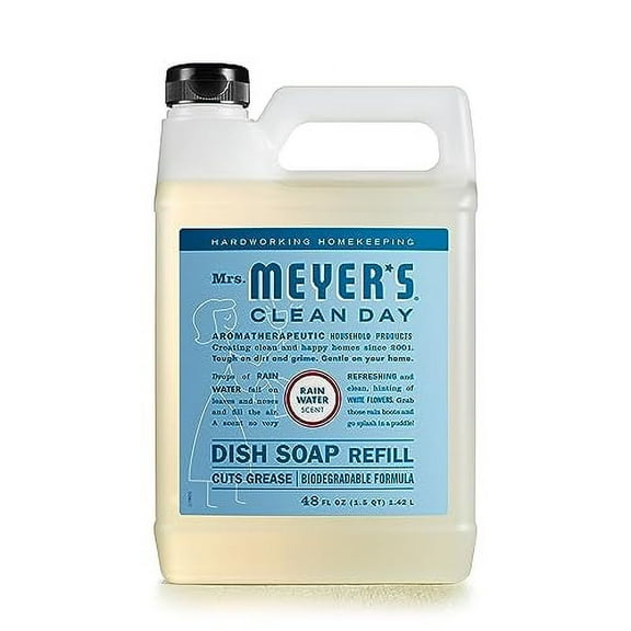 MRS. MEYER'S CLEAN DAY Liquid Dish Soap Refill, Biodegradable Formula, Rain Water, 48 fl. oz