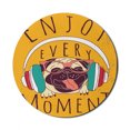 thumbnail image 1 of Pug Mouse Pad for Computers, Happy Dog Listening Music Enjoy Every Moment Words Funny Image Pet Animal Fun, Round Non-Slip Thick Rubber Modern Mousepad, 8" Round, Marigold Multicolor, by Ambesonne, 1 of 2