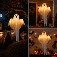 thumbnail image 6 of Clearance Light Up Hanging Ghost Decor, White Gauze Ghost Ornament with Blue LED Lights, Halloween Hanging Decoration for Front Door Porch Yard Tree Party Indoor Outdoor, 6 of 6