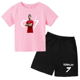 thumbnail image 3 of Conjunto de 2 piezas de camiseta y pantalones cortos de verano para niños y niñas, de algodón con estampado de marca para niños, ropa deportiva transpirable de manga corta para bebés y niños, 3 of 5