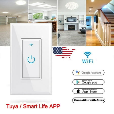 Smart Wi-Fi Wall Light Switch Works with Alexa,Google Home,IFTTT,Use with TuyaSmart/Smart Life APP for iOS (Best Light Switch For Alexa)