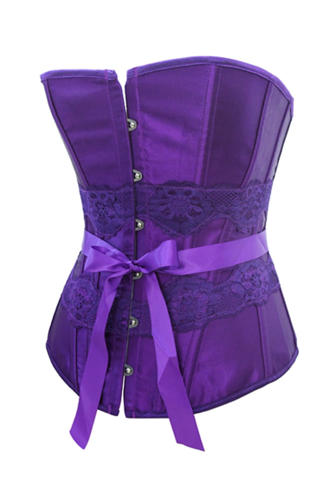 Chicastic Sexy Purple Satin Lace Corset Lace Up Bustier With Strong Boning  - 3-4X- Large 