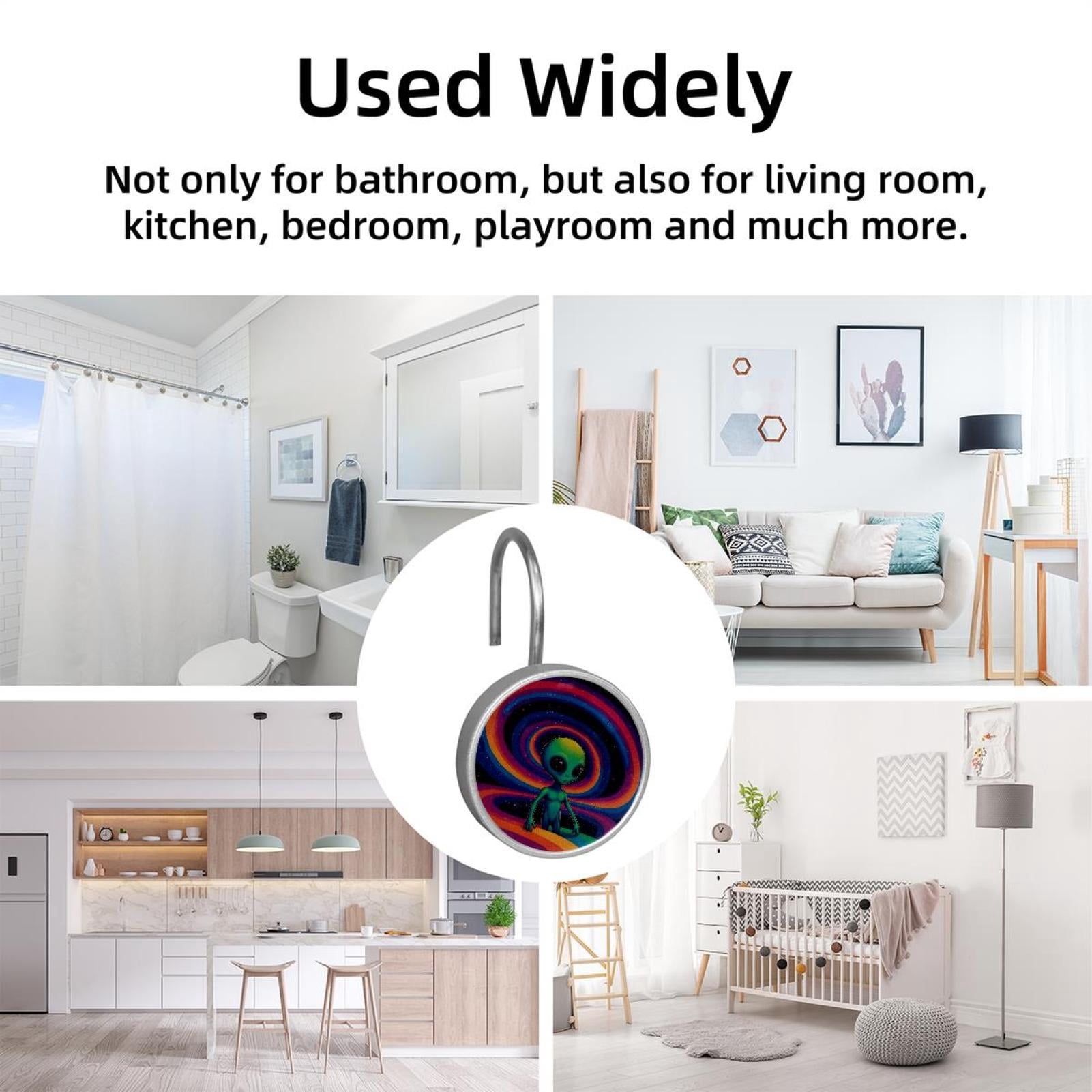 HemaKayy 12 Pcs Shower Curtain Hooks Bathroom Decorative Accessories Lost in Contemplation Green Alien