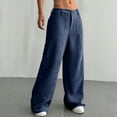 thumbnail image 4 of Resicozy Corduroy Pants for Women High Waisted Wide Leg Elastic Waist Casual Solid Work Pants Fall Trousers with Pockets Navy 2XL, 4 of 7