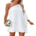 thumbnail image 2 of Robe Mini à une Épaule pour Femmes Manches Chauve-Souris Ample Club Fête Robe Courte, 2 of 5