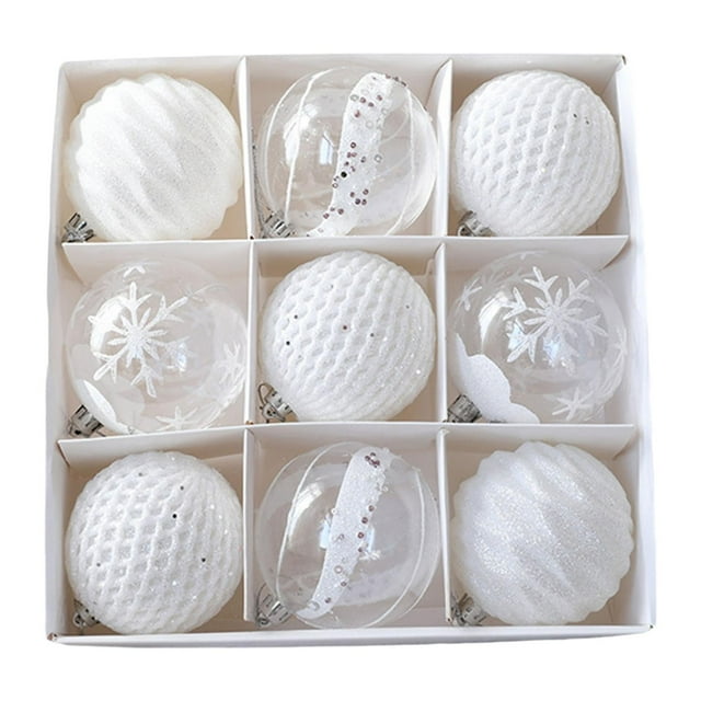 Juego de 9 piezas de adornos de bolas navideñas, bolas navideñas de 3,15 pulgadas para reuniones festivas Blanco
