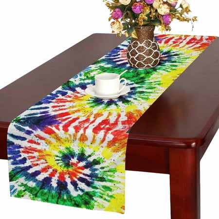 

SUNENAT Abstract Rainbow Tie Dye Hippie Boho Style Table Runner Cotton Linen Home Decor for Home Kitchen Wedding Party Banquet Decoration 16 x 72 Inches